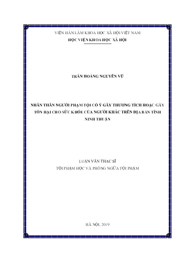 Luận văn Nhân thân người phạm tội cố ý gây thương tích hoặc gây tổn hại cho sức khỏe của người khác trên địa bàn tỉnh Ninh Thuận