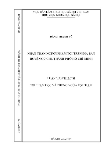Luận văn Nhân thân người phạm tội trên địa bàn huyện Củ Chi, Thành phố Hồ Chí Minh