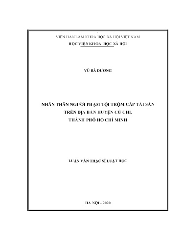 Luận văn Nhân thân người phạm tội trộm cắp tài sản trên địa bàn huyện Củ Chi, Thành phố Hồ Chí Minh
