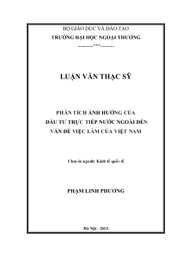 Luận văn Phân tích ảnh hưởng của đầu tư trực tiếp nước ngoài đến vấn đề việc làm của Việt Nam