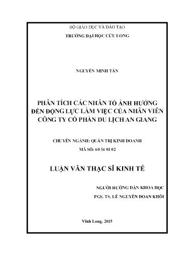 Luận văn Phân tích các nhân tố ảnh hưởng đến động lực làm việc của nhân viên công ty cổ phần du lịch An Giang