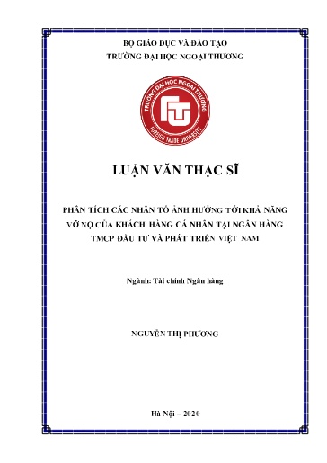 Luận văn Phân tích các nhân tố ảnh hưởng tới khả năng vỡ nợ của khách hàng cá nhân tại Ngân hàng TMCP Đầu tư và Phát triển Việt Nam