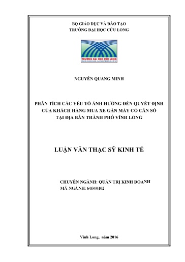 Luận văn Phân tích các yếu tố ảnh hưởng đến quyết định của khách hàng mua xe gắn máy có cần số tại địa bàn Thành phố Vĩnh Long