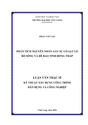 Luận văn Phân tích nguyên nhân gây sự cố sạt lở bờ sông và đê bao tỉnh Đồng Tháp