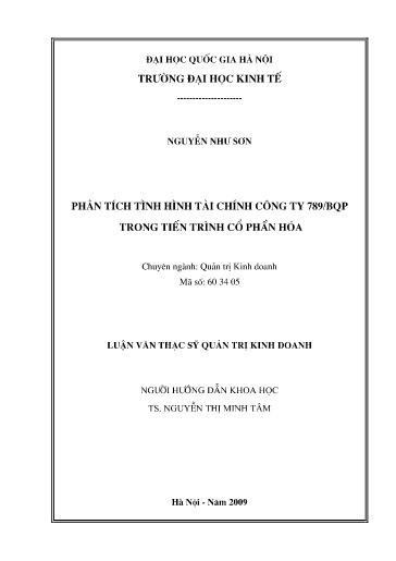 Luận văn Phân tích tình hình tài chính công ty 789/BQP trong tiến trình cổ phần hóa