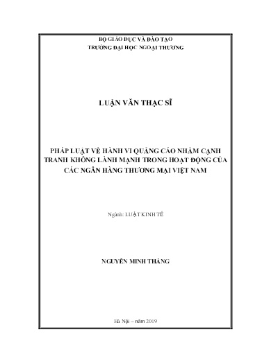 Luận văn Pháp luật về hành vi quảng cáo nhằm cạnh tranh không lành mạnh trong hoạt động của các ngân hàng thương mại Việt Nam