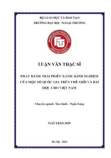 Luận văn Phát hành trái phiếu xanh: Kinh nghiệm của một số quốc gia trên thế giới và bài học cho Việt Nam