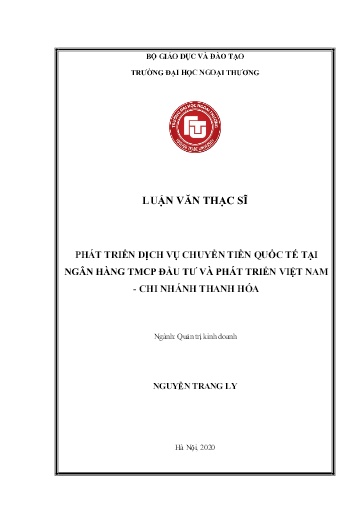 Luận văn Phát triển dịch vụ chuyển tiền quốc tế tại Ngân hàng TMCP Đầu tư và Phát triển Việt Nam - Chi nhánh Thanh Hóa