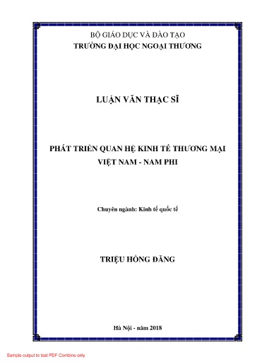 Luận văn Phát triển quan hệ kinh tế thương mại Việt Nam - Nam Phi