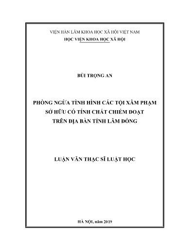 Luận văn Phòng ngừa tình hình các tội xâm phạm sở hữu có tính chất chiếm đoạt trên địa bàn tỉnh Lâm Đồng