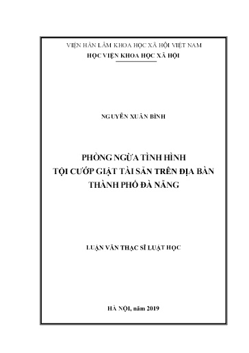 Luận văn Phòng ngừa tình hình tội cướp giật tài sản trên địa bàn Thành phố Đà Nẵng