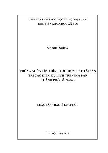 Luận văn Phòng ngừa tình hình tội trộm cắp tài sản tại các điểm du lịch trên địa bàn Thành phố Đà Nẵng