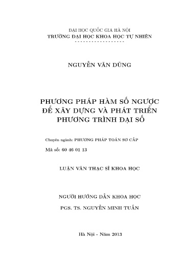 Luận văn Phương pháp hàm số ngược để xây dựng và phát triển phương trình đại số