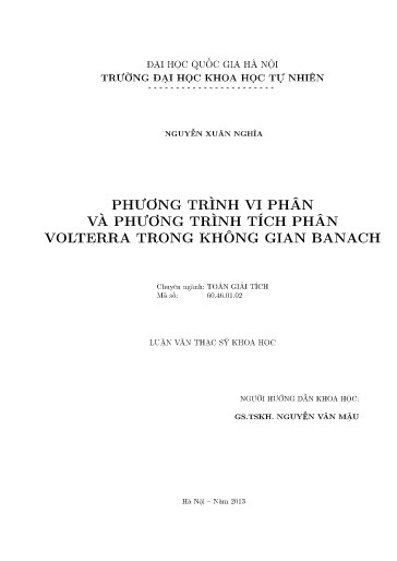 Luận văn Phương trình vi phân và phương trình tích phân Volterra trong không gian Banach