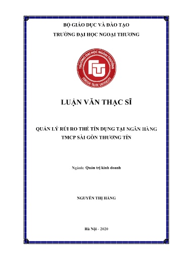 Luận văn Quản lý rủi ro thẻ tín dụng tại ngân hàng TMCP Sài Gòn Thương Tín