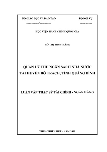 Luận văn Quản lý thu ngân sách nhà nước tại huyện Bố Trạch, tỉnh Quảng Bình