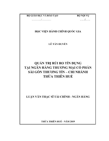 Luận văn Quản trị rủi ro tín dụng tại ngân hàng thương mại cổ phần Sài Gòn Thương Tín – chi nhánh Thừa Thiên Huế
