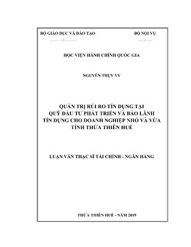 Luận văn Quản trị rủi ro tín dụng tại quỹ đầu tư phát triển và bảo lãnh tín dụng cho doanh nghiệp nhỏ và vừa tỉnh Thừa Thiên Huế
