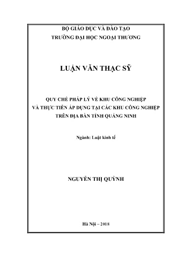 Luận văn Quy chế pháp lý về khu công nghiệp và thực tiễn áp dụng tại các khu công nghiệp trên địa bàn tỉnh Quảng Ninh