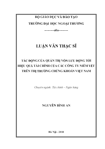 Luận văn Tác động của quản trị vốn lưu động tới hiệu quả tài chính của các công ty niêm yết trên thị trường chứng khoán Việt Nam