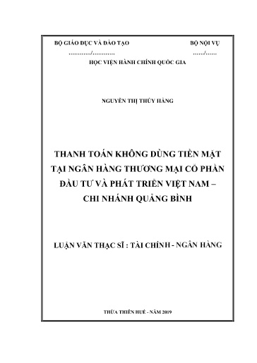 Luận văn Thanh toán không dùng tiền mặt tại ngân hàng thương mại cổ phần đầu tư và phát triển Việt Nam – chi nhánh Quảng Bình