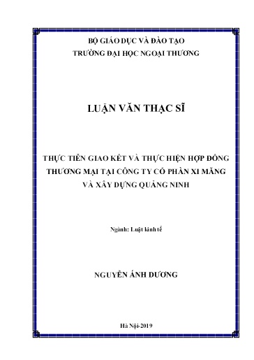 Luận văn Thực tiễn giao kết và thực hiện hợp đồng thương mại tại công ty cổ phần xi măng và xây dựng Quảng Ninh