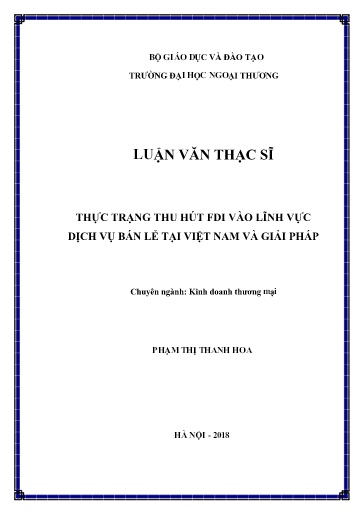 Luận văn Thực trạng thu hút FDI vào lĩnh vực dịch vụ bán lẻ tại Việt Nam và giải pháp