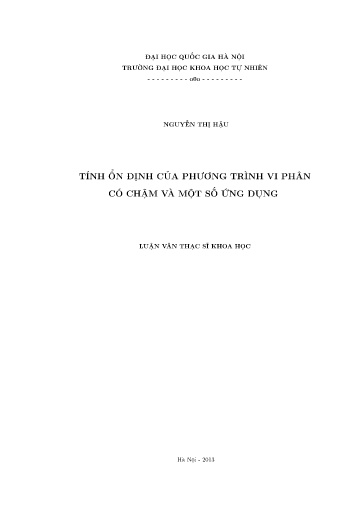 Luận văn Tính ổn định của phương trình vi phân có chậm và một số ứng dụng