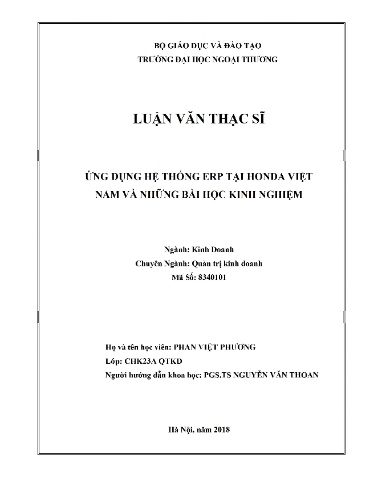 Luận văn Ứng dụng hệ thống ERP tại Honda Việt Nam và những bài học kinh nghiệm