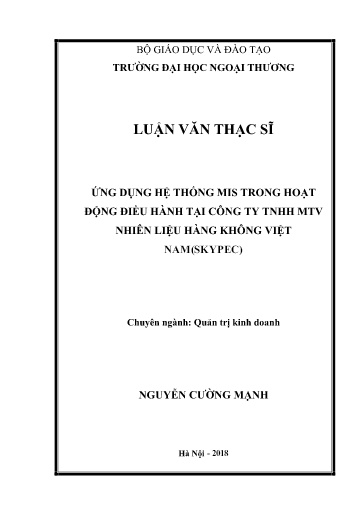 Luận văn Ứng dụng hệ thống Mis trong hoạt động điều hành tại công ty TNHH MTV Nhiên Liệu Hàng Không Việt Nam(Skypec)