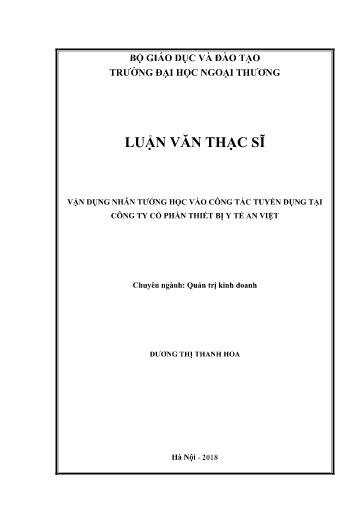 Luận văn Vận dụng nhân tướng học vào công tác tuyển dụng tại công ty cổ phần thiết bị y tế An Việt