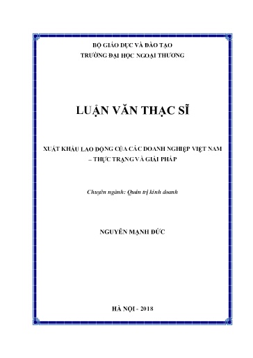 Luận văn Xuất khẩu lao động của các doanh nghiệp Việt Nam – thực trạng và giải pháp