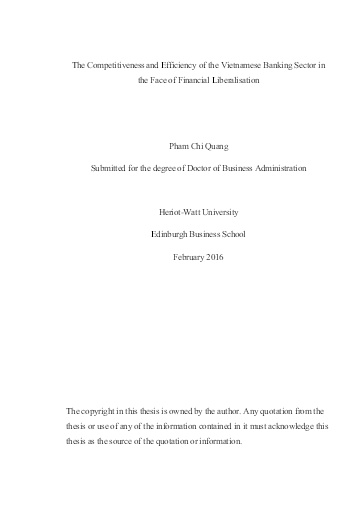 Thesis The Competitiveness and Efficiency of the Vietnamese Banking Sector in the Face of Financial Liberalisation