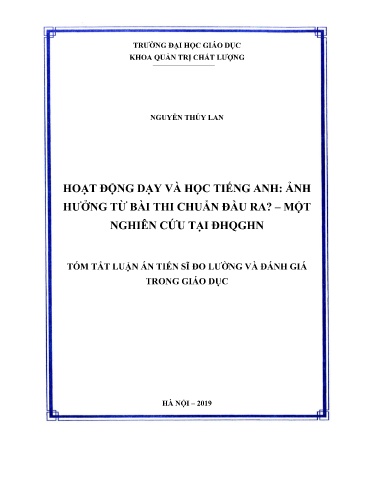 Tóm tắt Luận án Hoạt động dạy và học Tiếng Anh: Ảnh hưởng từ bài thi chuẩn đầu ra? – một nghiên cứu tại ĐHQGHN