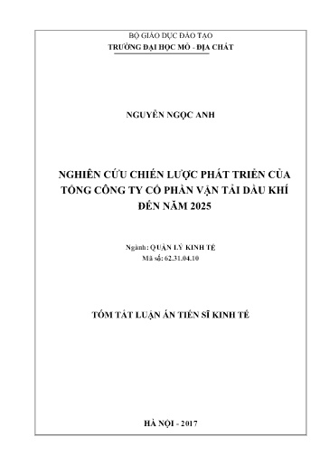 Tóm tắt Luận án Nghiên cứu chiến lược phát triển của Tổng Công ty Cổ phần Vận tải Dầu khí đến năm 2025