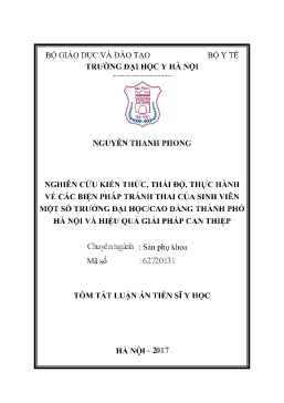 Tóm tắt Luận án Nghiên cứu kiến thức, thái độ, thực hành về các biện pháp tránh thai của sinh viên một số Trường Đại học/Cao đẳng Thành phố Hà Nội và hiệu quả giải pháp can thiệp