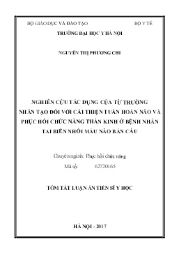Tóm tắt Luận án Nghiên cứu tác dụng của từ trường nhân tạo đối với cải thiện tuần hoàn não và phục hồi chức năng thần kinh ở bệnh nhân tai biến nhồi máu não bán cầu